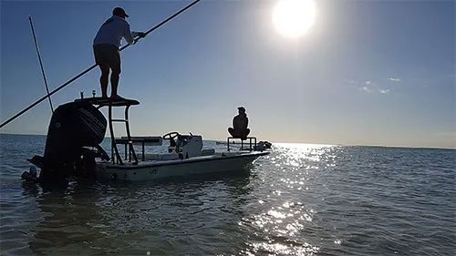 Group on fishing boat as the sun sets